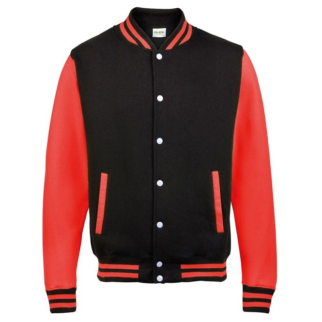Awdis Just Hoods Varsity Jacket Contrast Sleeves Knitted Collar Heavyweight