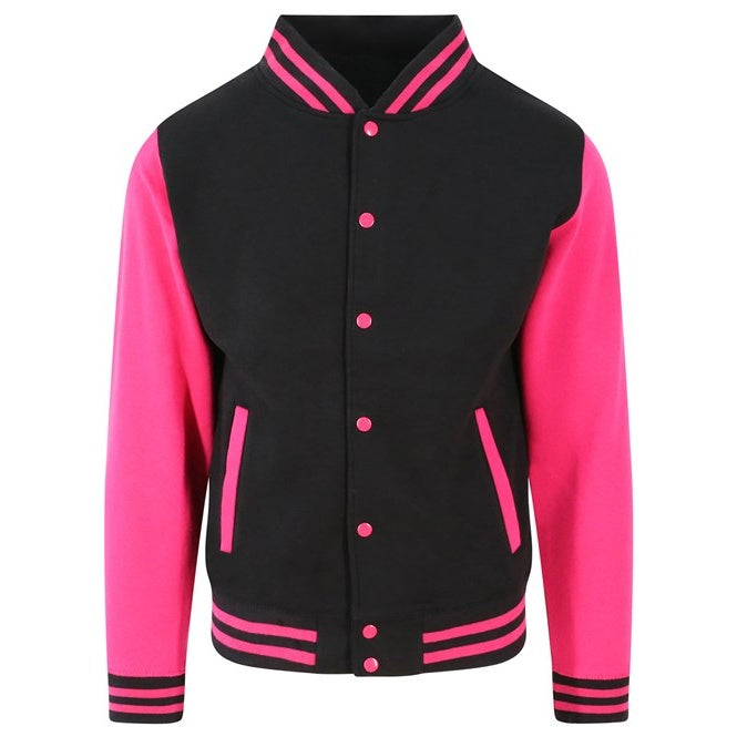 Awdis Just Hoods Varsity Jacket Contrast Sleeves Knitted Collar Heavyweight