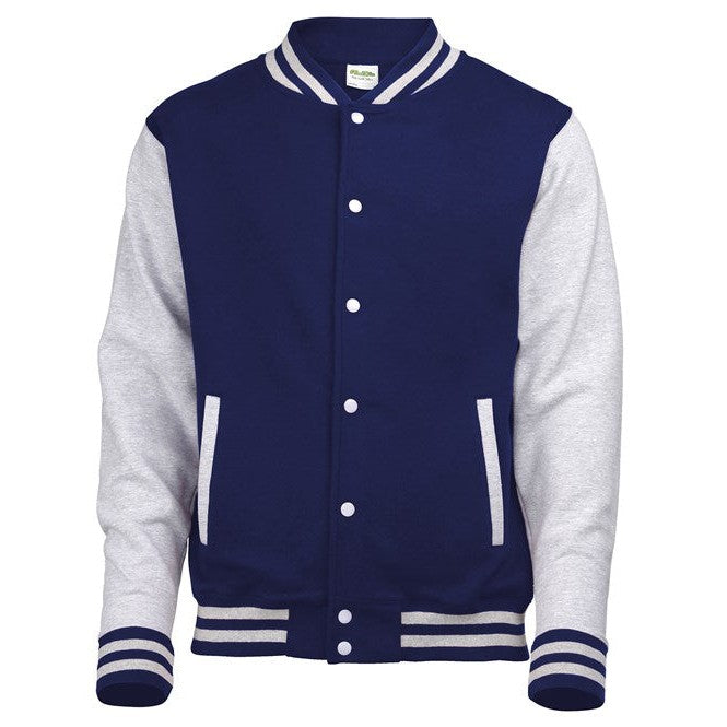 Awdis Just Hoods Varsity Jacket Contrast Sleeves Knitted Collar Heavyweight