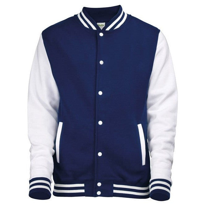 Awdis Just Hoods Varsity Jacket Contrast Sleeves Knitted Collar Heavyweight