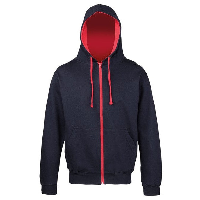 Awdis Just Hoods VarsityZoodie Full Zip Hoodie Contrast Drawcords KangarooPocket