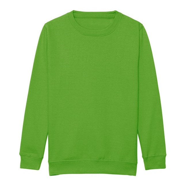 Awdis Just Hoods Kids Sweatshirt Lime Green Crew Neck Set-in Sleeves 80% Cotton