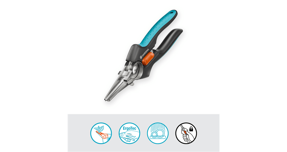 Gardena GripCut One-Handed Herb Scissors with Ergonomic Handles & Locking Blades