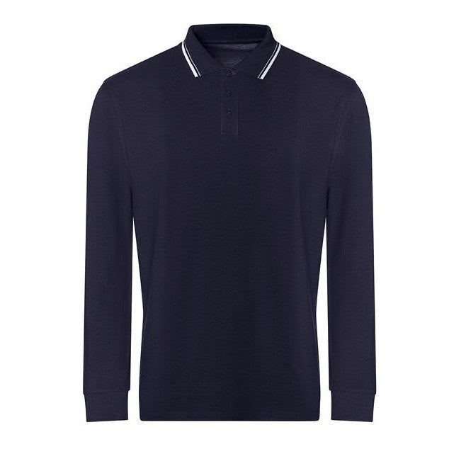 Awdis Long Sleeve Tipped Polo Shirt 100% Cotton Stylish Fit Unisex Sizes S-2XL