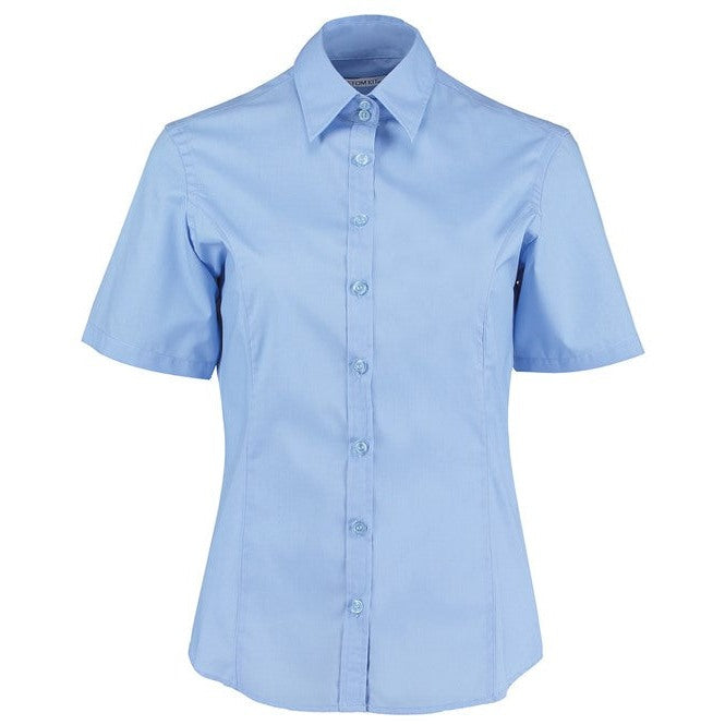 Kustom Kit Women's Short Sleeve Business Blouse Tailored Fit Easy Iron Poplin