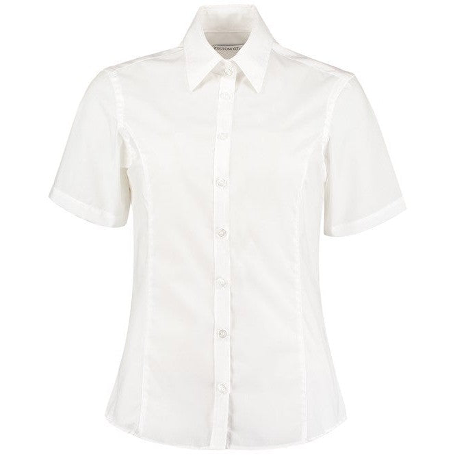 Kustom Kit Women's Short Sleeve Business Blouse Tailored Fit Easy Iron Poplin