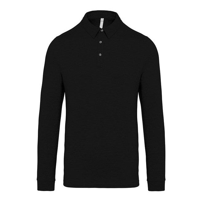 Kariban Long Sleeve Polo Shirt 100% Cotton Jersey Knit Placket Ribbed Cuffs