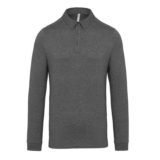 Kariban Long Sleeve Polo Shirt 100% Cotton Jersey Knit Placket Ribbed Cuffs