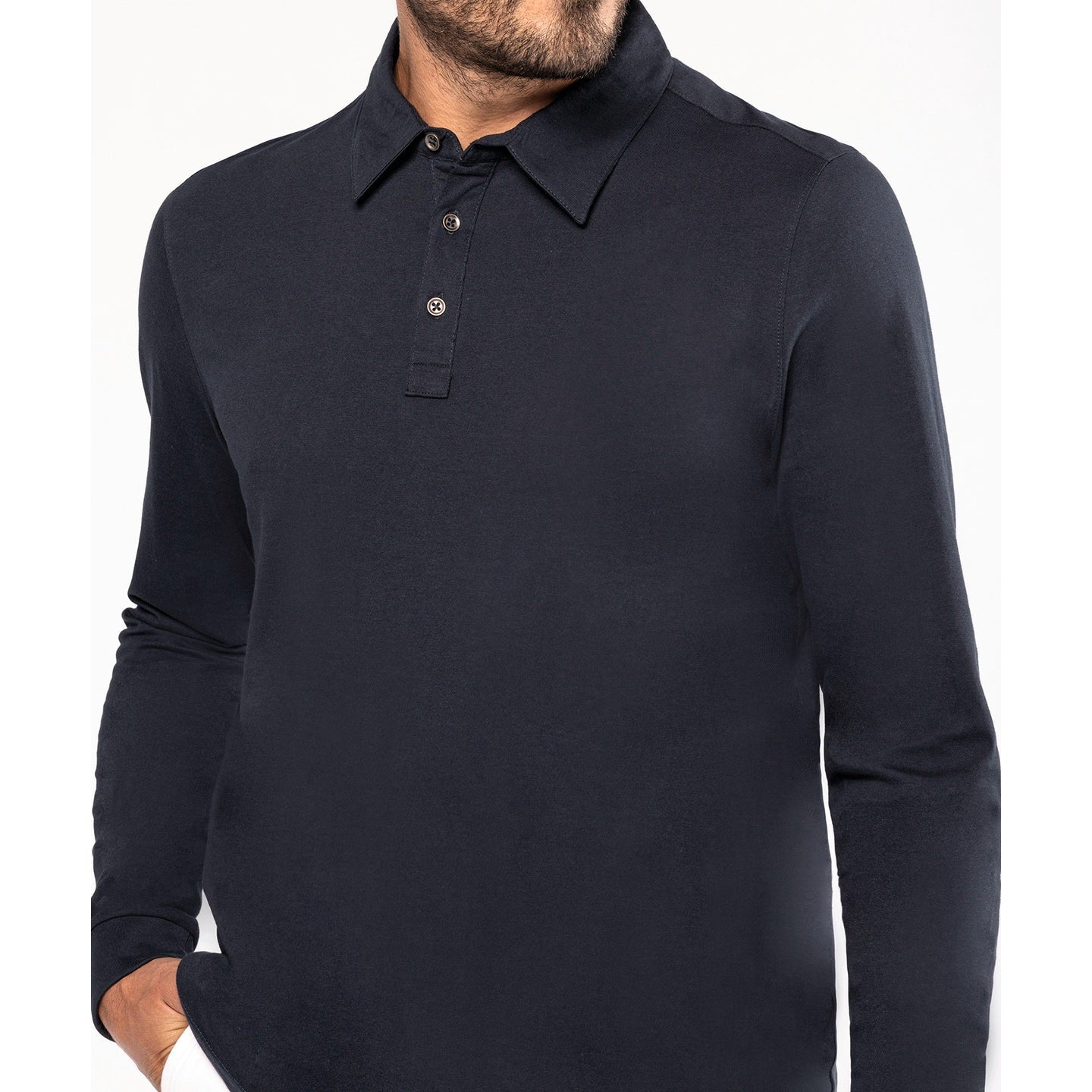 Kariban Long Sleeve Polo Shirt 100% Cotton Jersey Knit Placket Ribbed Cuffs