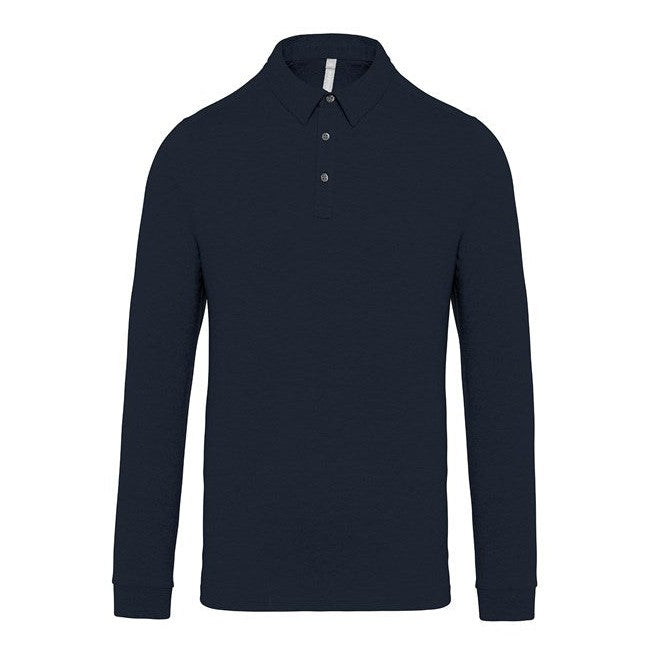 Kariban Long Sleeve Polo Shirt 100% Cotton Jersey Knit Placket Ribbed Cuffs