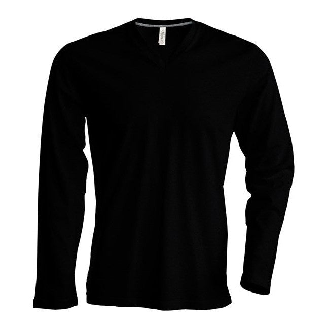 Kariban Men's Long-Sleeved V-Neck T-Shirt 100% Cotton Enzyme Washed Slim Fit