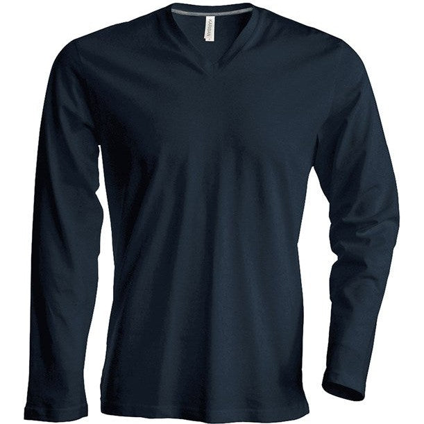 Kariban Men's Long-Sleeved V-Neck T-Shirt 100% Cotton Enzyme Washed Slim Fit