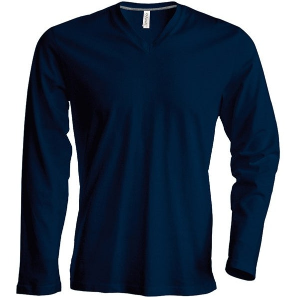 Kariban Men's Long-Sleeved V-Neck T-Shirt 100% Cotton Enzyme Washed Slim Fit