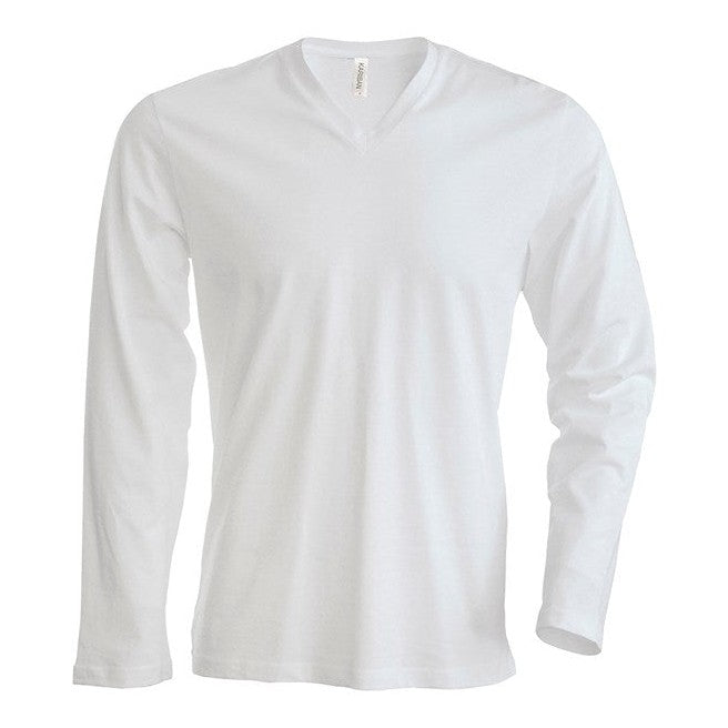 Kariban Men's Long-Sleeved V-Neck T-Shirt 100% Cotton Enzyme Washed Slim Fit
