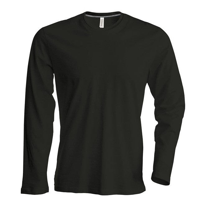 Kariban Men's Long-Sleeved Crew Neck T-Shirt 100% Cotton Slim Fit Enzyme Washed