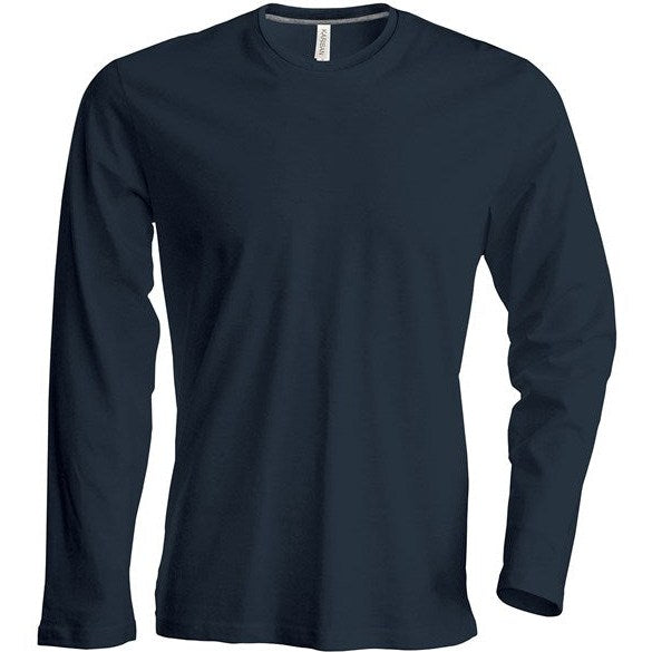 Kariban Men's Long-Sleeved Crew Neck T-Shirt 100% Cotton Slim Fit Enzyme Washed