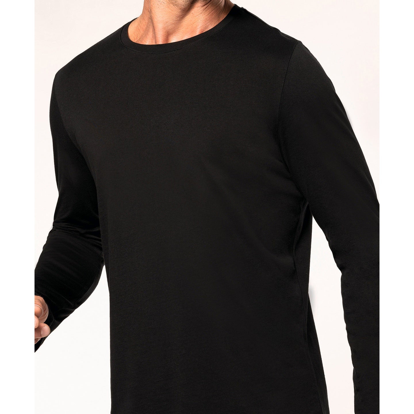 Kariban Men's Long-Sleeved Crew Neck T-Shirt 100% Cotton Slim Fit Enzyme Washed