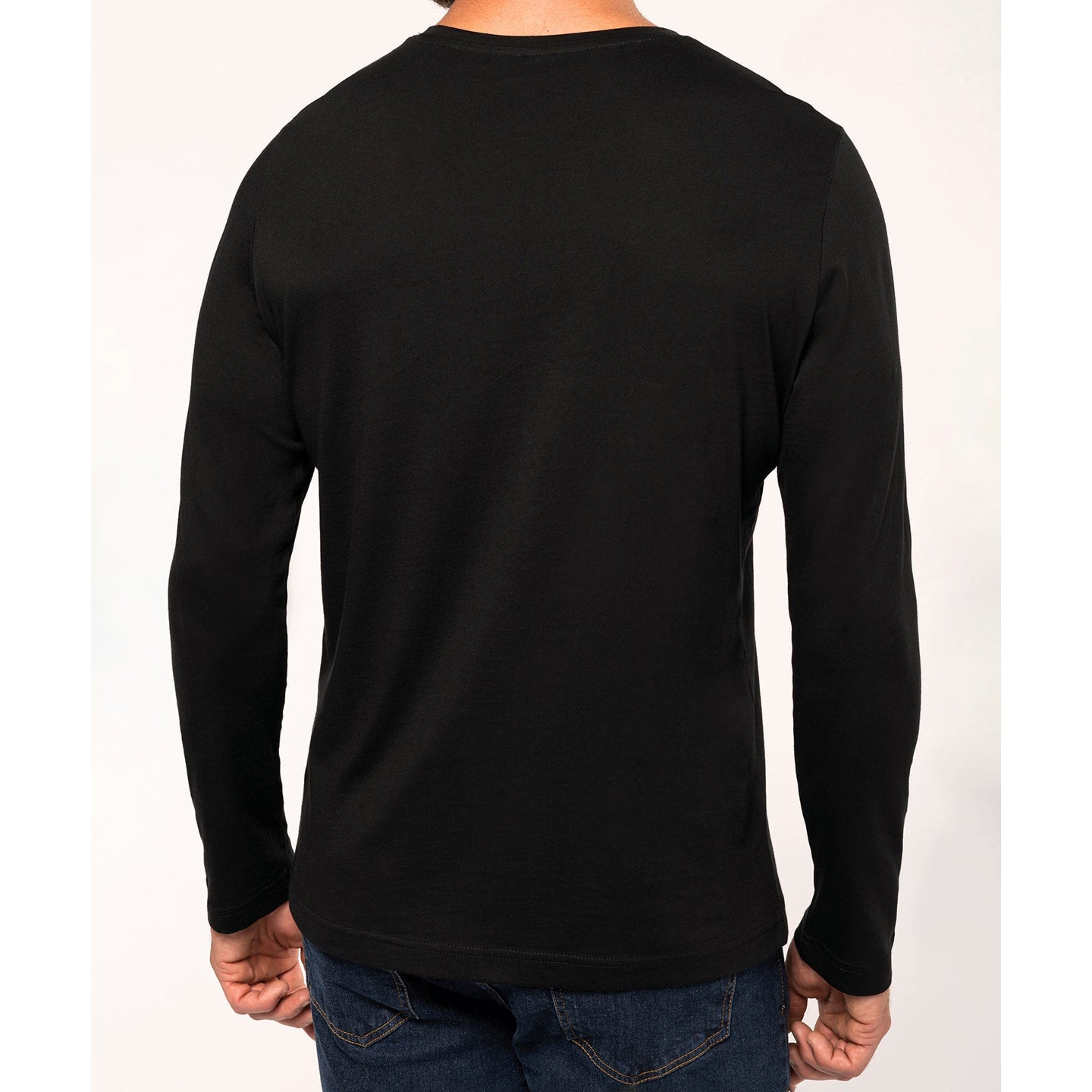 Kariban Men's Long-Sleeved Crew Neck T-Shirt 100% Cotton Slim Fit Enzyme Washed