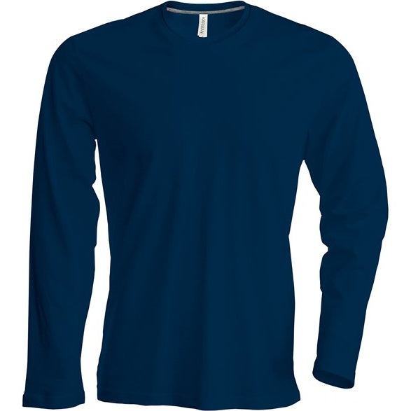 Kariban Men's Long-Sleeved Crew Neck T-Shirt 100% Cotton Slim Fit Enzyme Washed