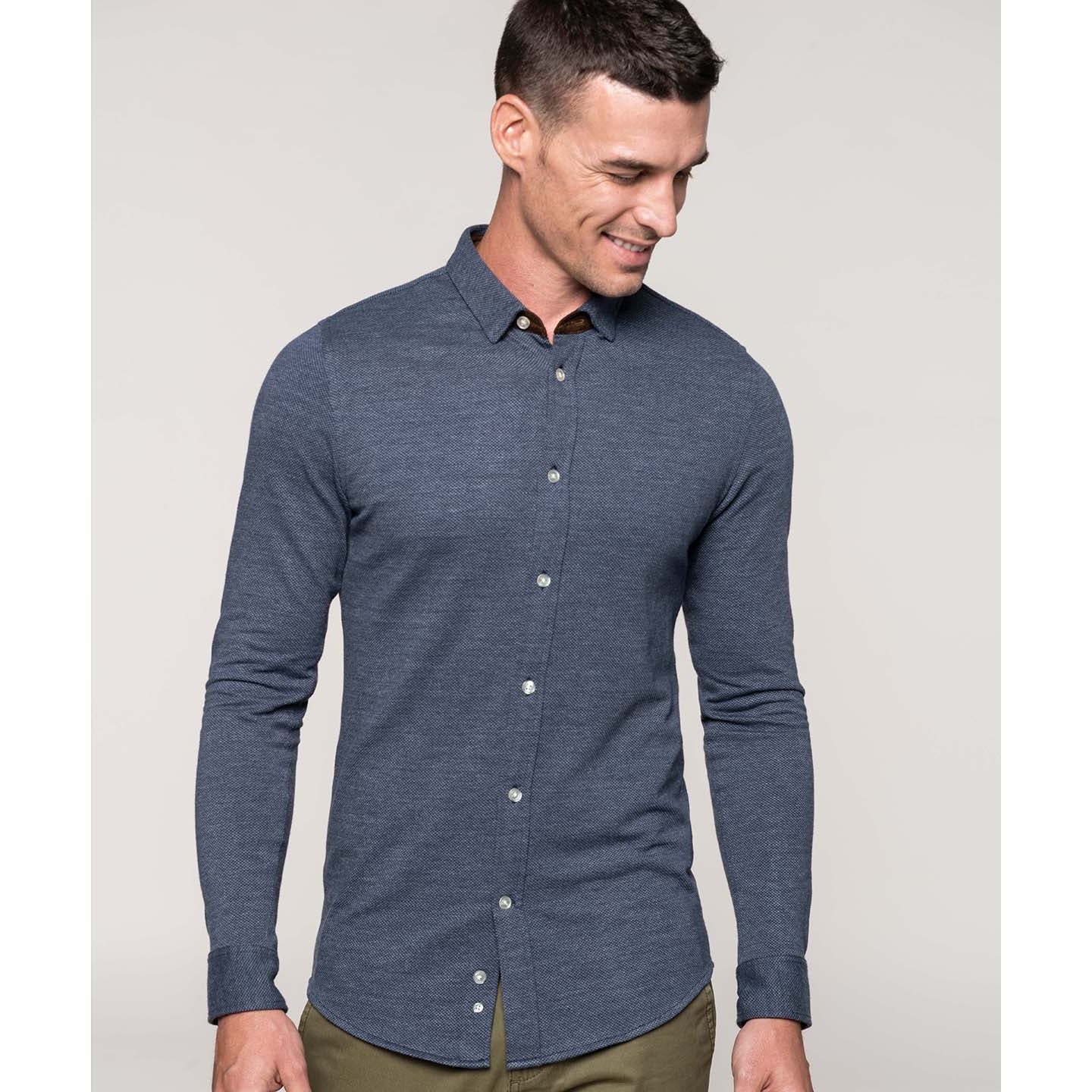 Kariban Long-Sleeved Jacquard Knit Shirt Soft Fabric Modern Adjustable Cuffs