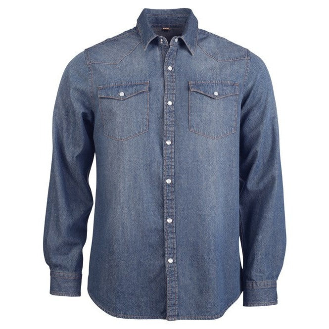 Kariban Men's Fitted Long-Sleeved Denim Shirt 100% Cotton Stud Buttons Unique