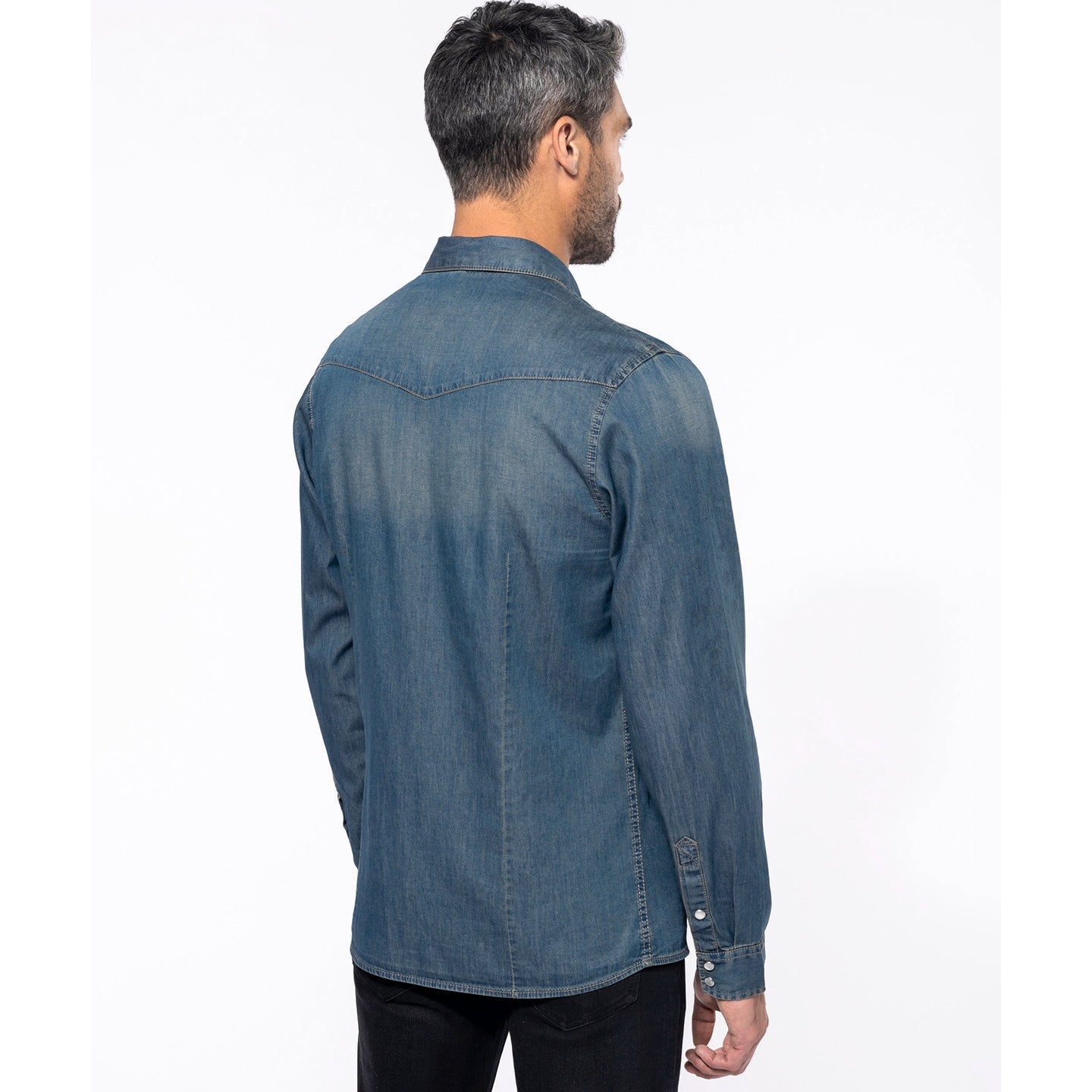 Kariban Men's Fitted Long-Sleeved Denim Shirt 100% Cotton Stud Buttons Unique