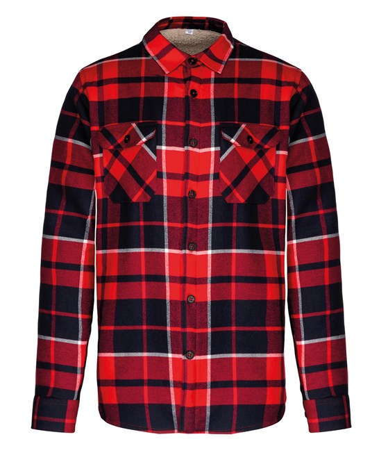 Kariban Sherpa-Lined Checked Shirt Jacket 100% Cotton Flannel Warm Soft