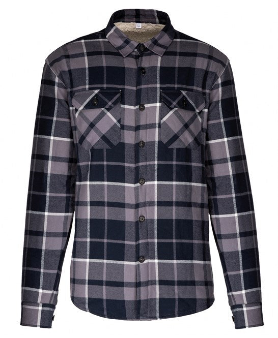 Kariban Sherpa-Lined Checked Shirt Jacket 100% Cotton Flannel Warm Soft