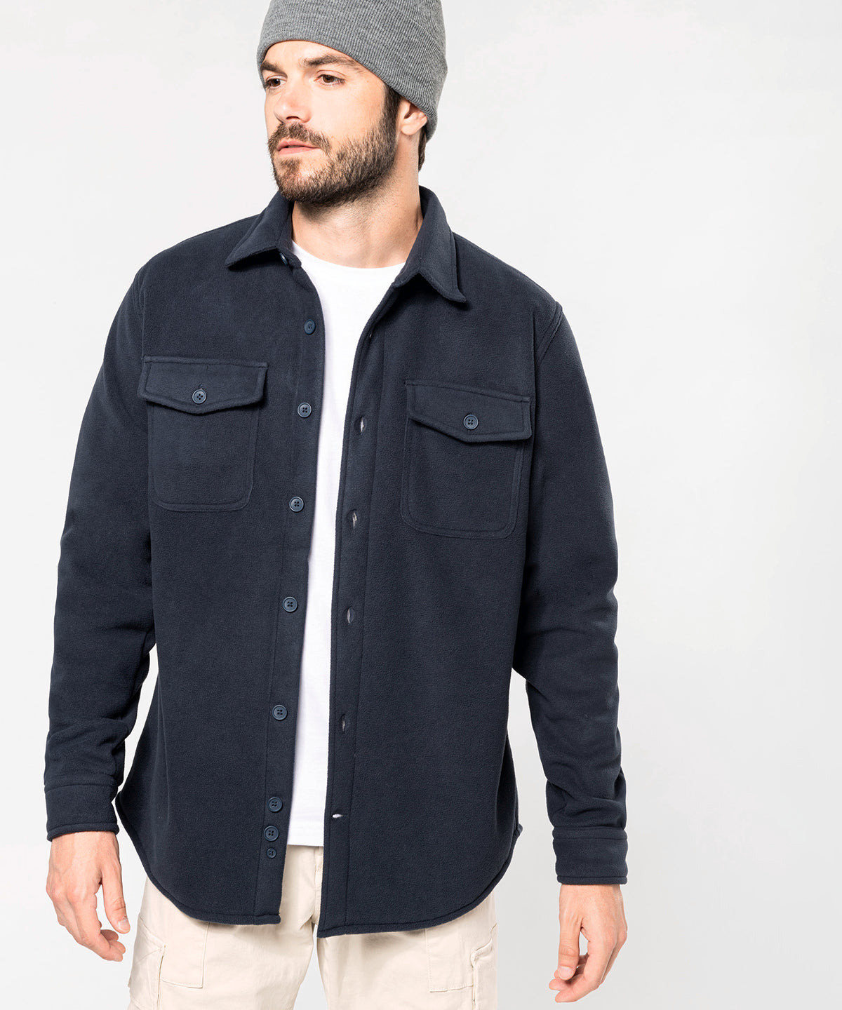 Kariban Sherpa-Lined Fleece Overshirt Soft Warm Microfleece 2 Chest Pockets