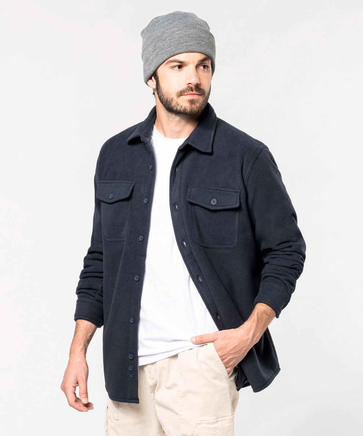 Kariban Sherpa-Lined Fleece Overshirt Soft Warm Microfleece 2 Chest Pockets
