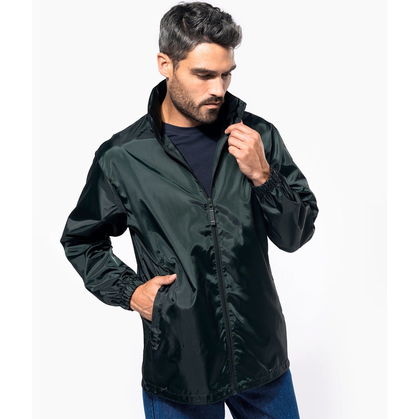 Kariban Windbreaker Jacket with Concealed Hood and Zipped Pockets, 100% Poly