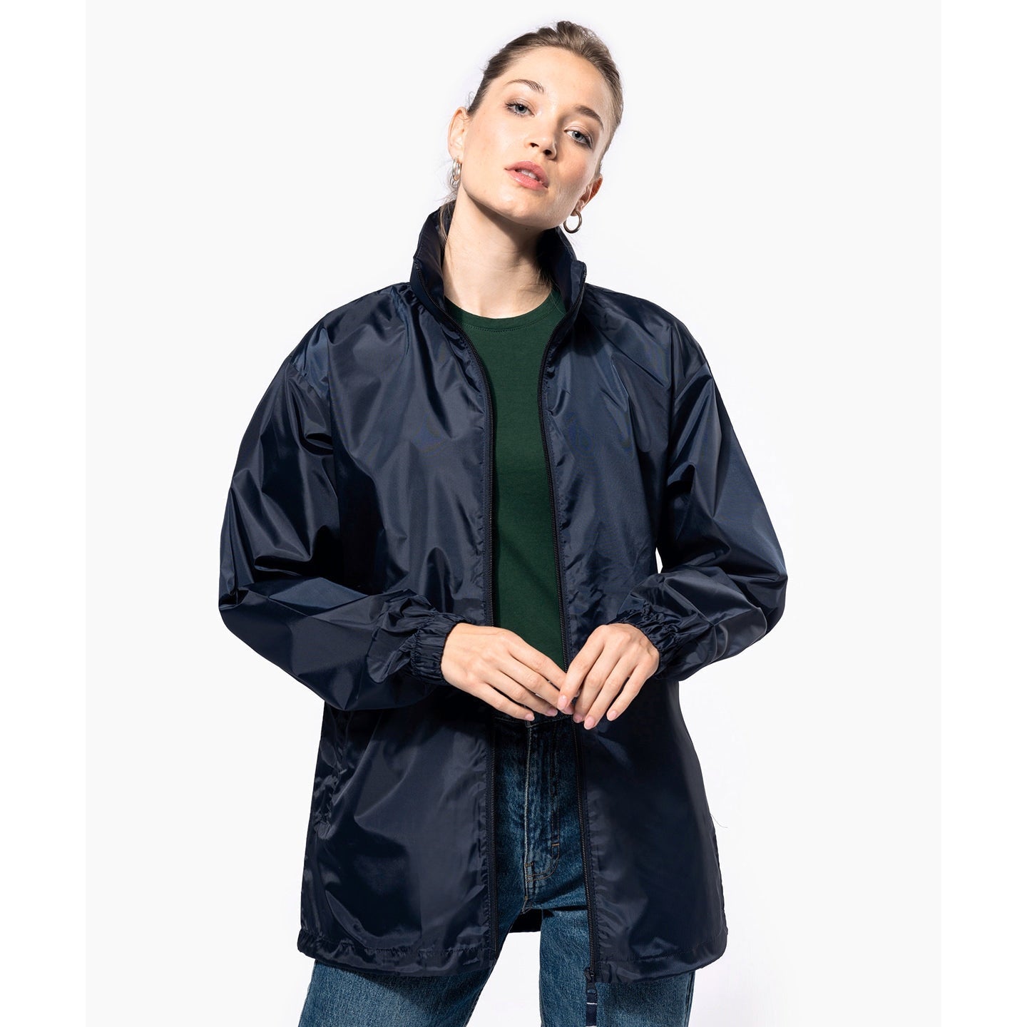 Kariban Windbreaker Jacket with Concealed Hood and Zipped Pockets, 100% Poly