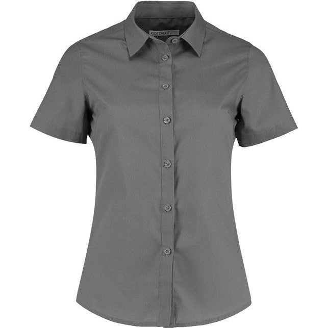 Kustom Kit Women's Short Sleeve Poplin Shirt Soft Collar Easy-Iron Business Top