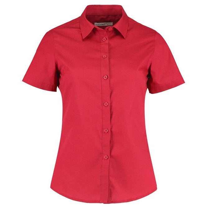Kustom Kit Women's Short Sleeve Poplin Shirt Soft Collar Easy-Iron Business Top