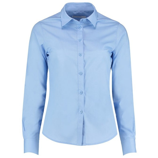 Kustom Kit Women's Long Sleeve Poplin Shirt Soft Collar Adjustable Cuffs