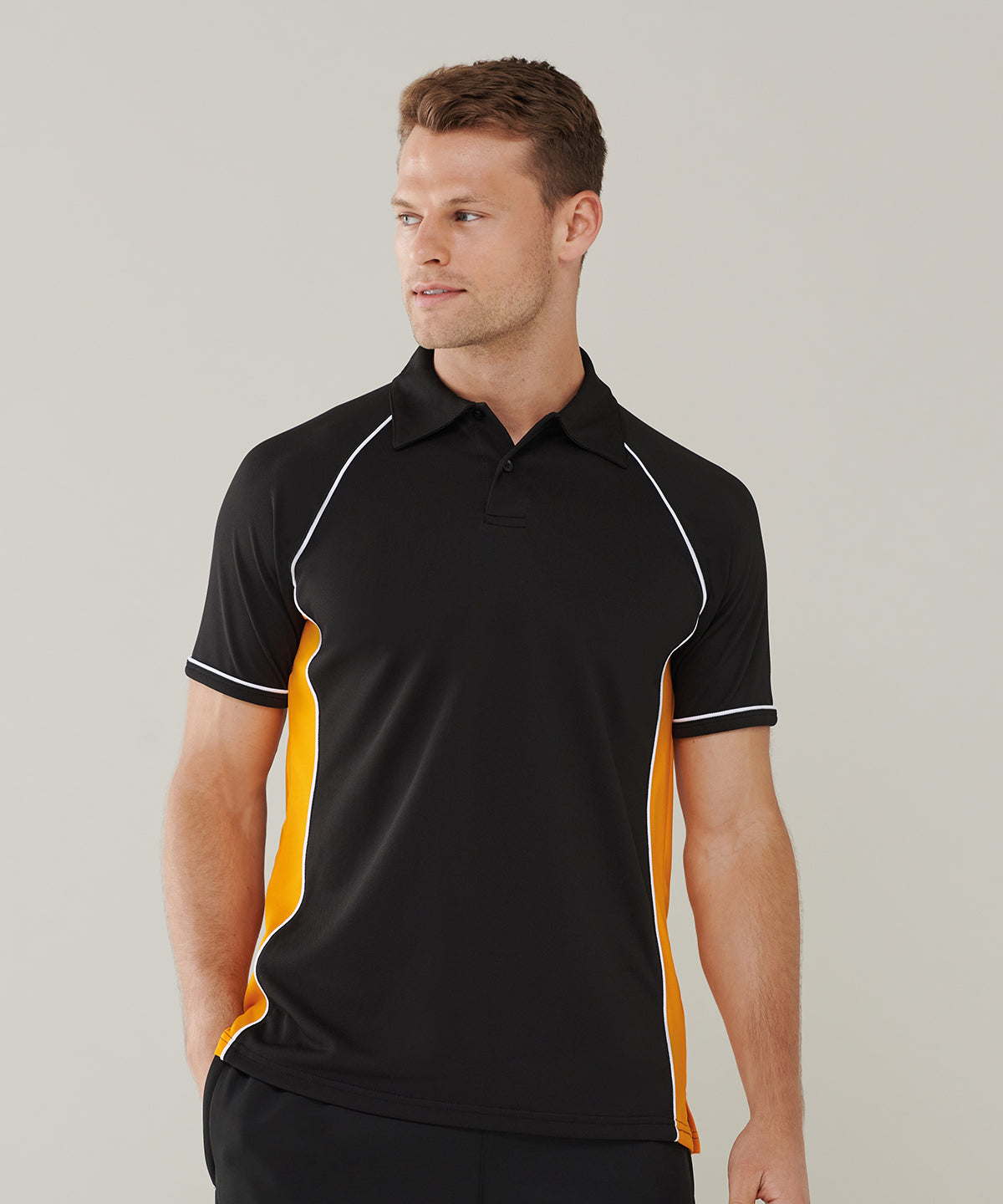 Finden & Hales Piped Performance Polo Black Amber White CoolPlus Fabric