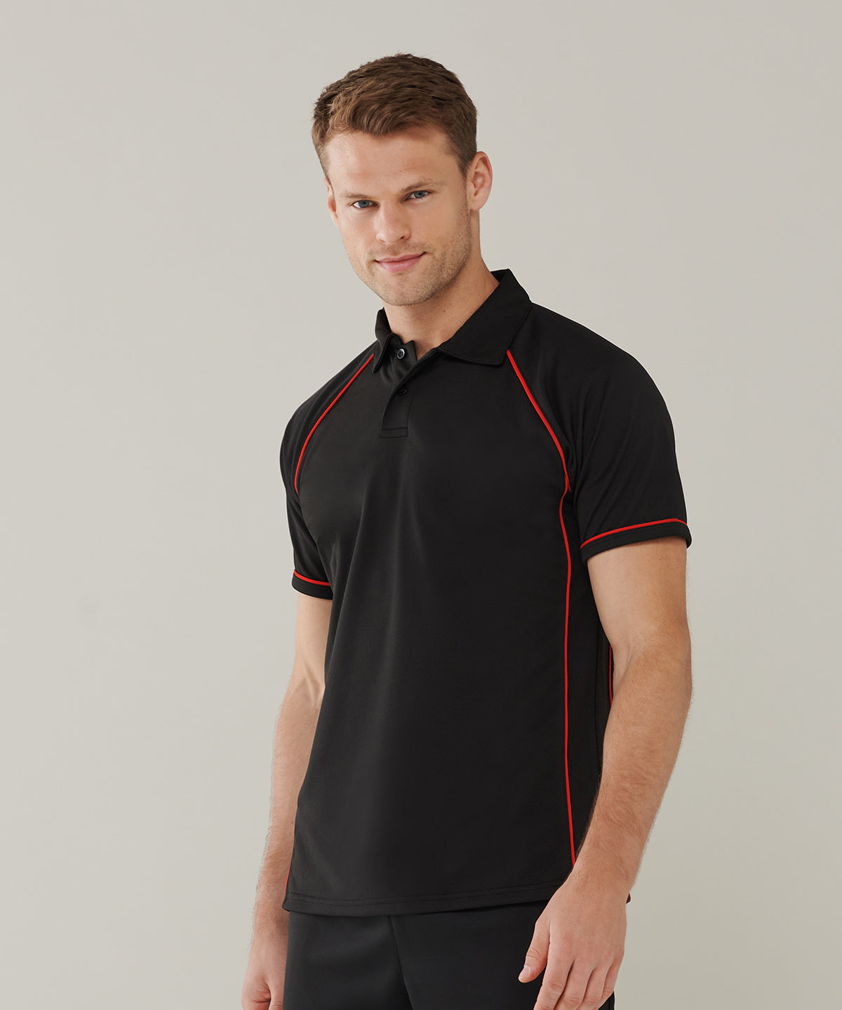 Finden & Hales Piped Performance Polo Black Red CoolPlus Fabric Sports Fit