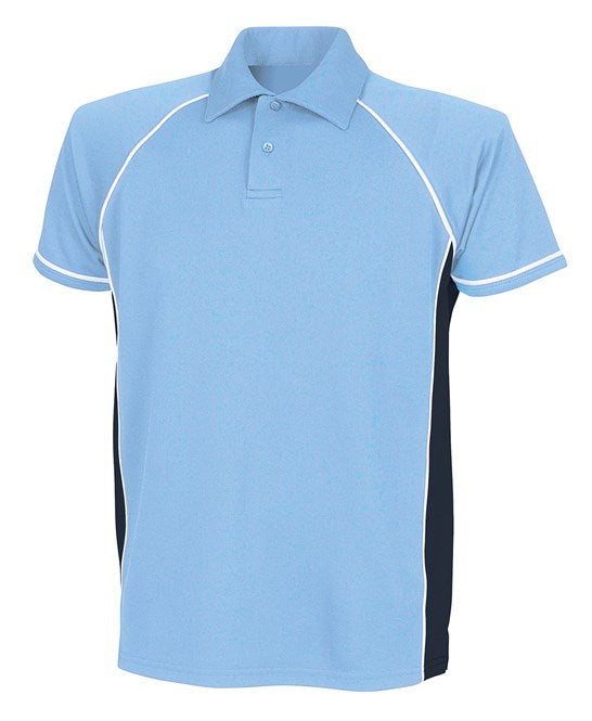 Finden & Hales Piped Performance Polo Sky Navy White CoolPlus Fabric Sports Fit