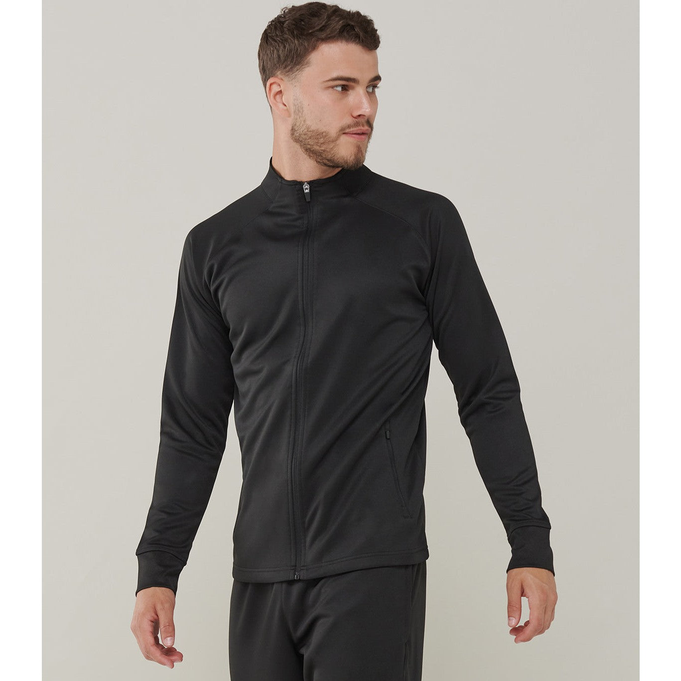 Finden & Hales Knitted Tracksuit Top Slim Fit Contrast Panels Zip Pockets