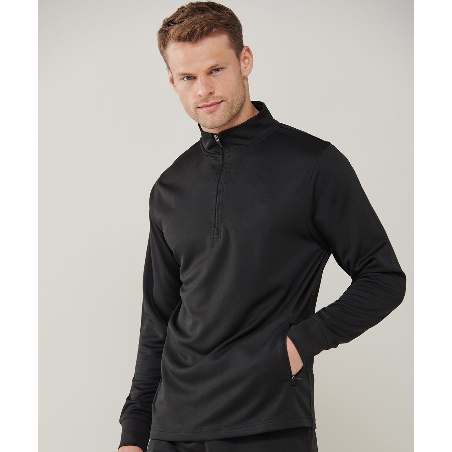 Finden & Hales Men's 1/4 Zip Tracksuit Top with Contrast Panels and Pockets