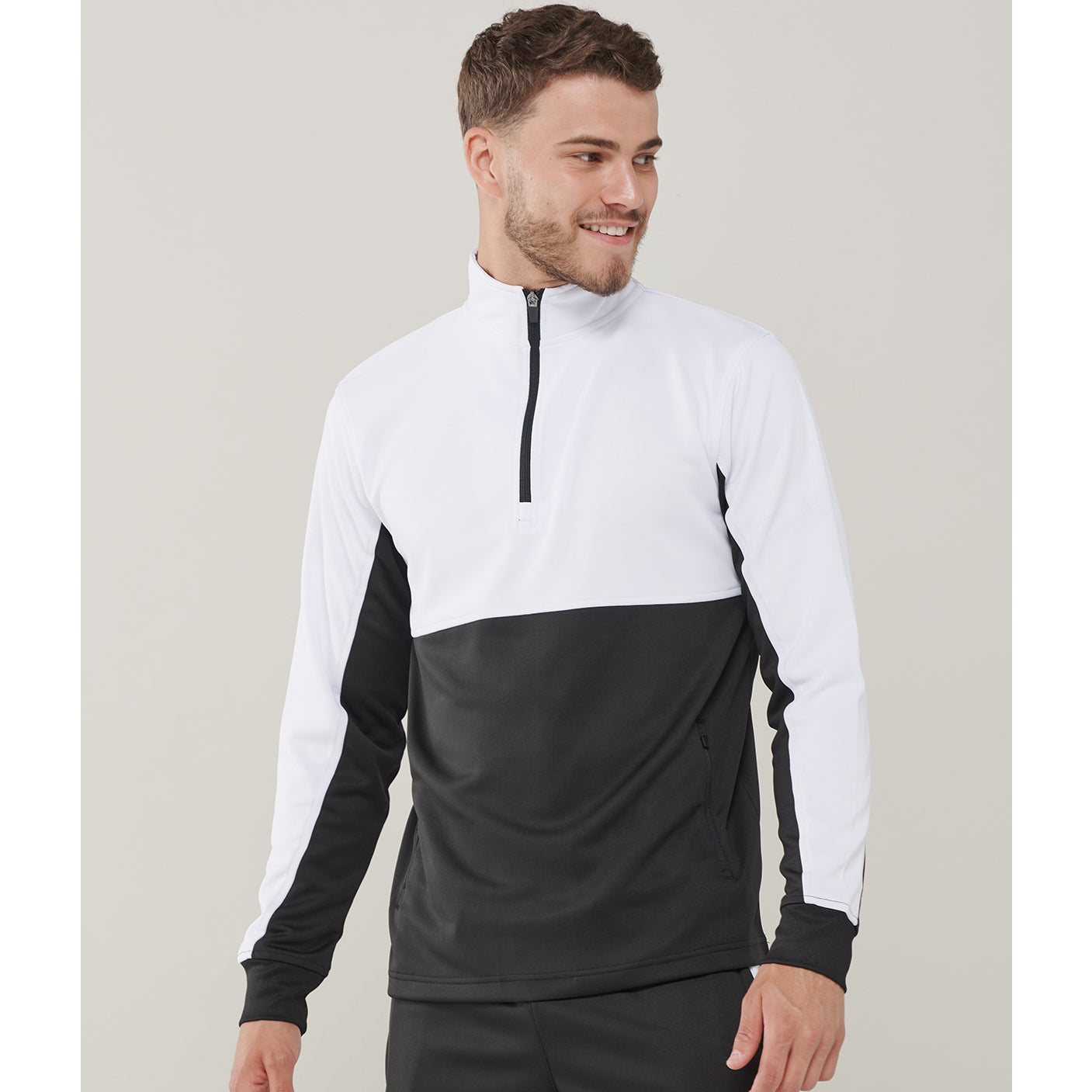 Finden & Hales Men's 1/4 Zip Tracksuit Top with Contrast Panels and Pockets