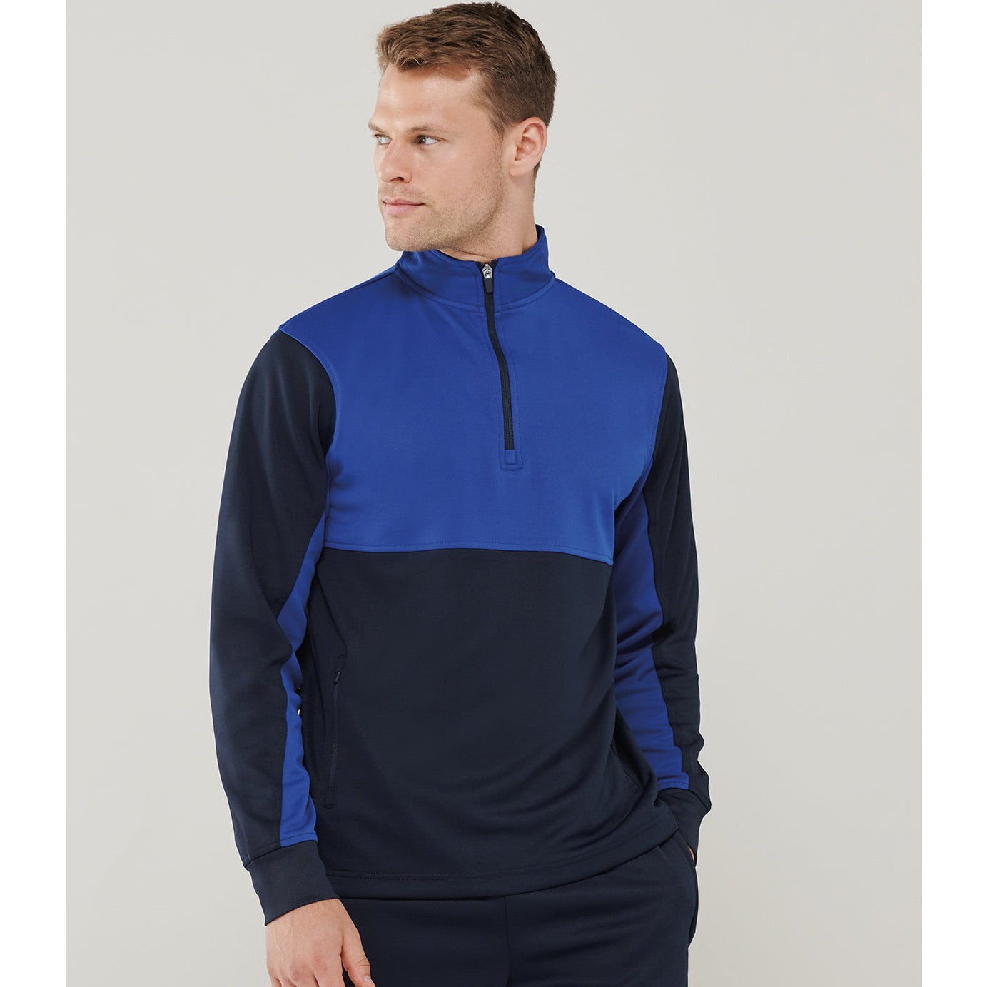 Finden & Hales Men's 1/4 Zip Tracksuit Top with Contrast Panels and Pockets