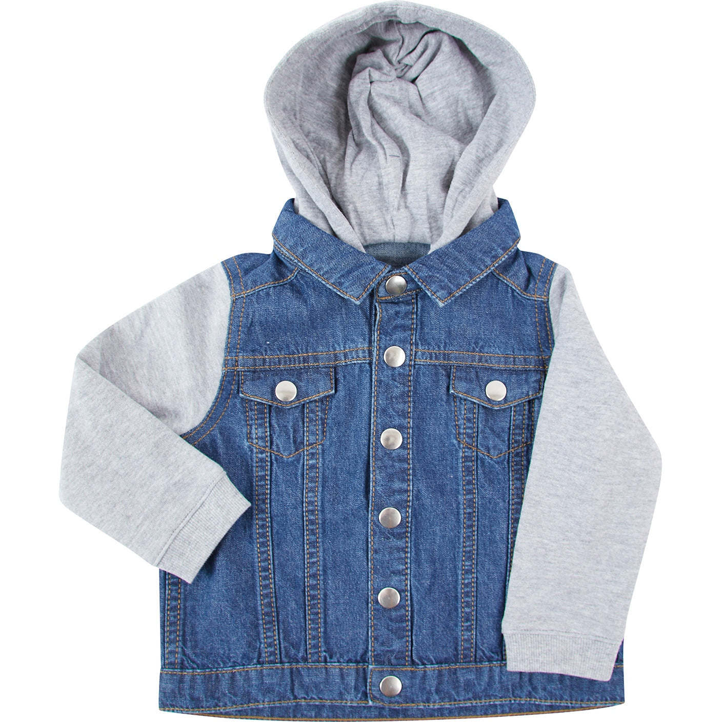 Larkwood Kids Denim Jacket with Fleece Hood and Sleeves, YKK Popper Fastening