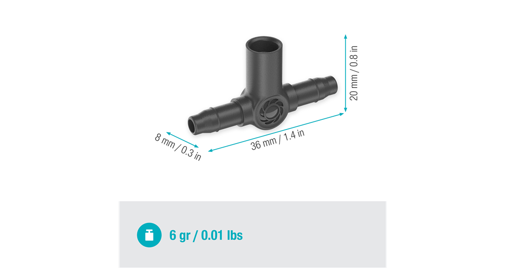 Gardena T-Joint 3/16" for Spray Nozzles and Drip Heads - 5 Pack