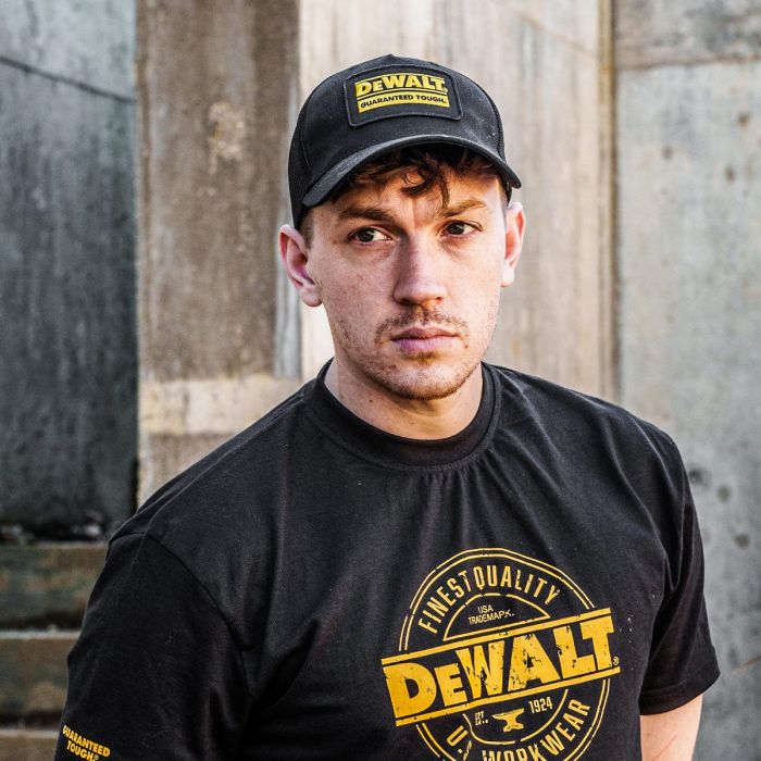 DeWalt Oakdale Baseball Cap Adjustable Mesh Back Curved Visor Black Yellow Logo