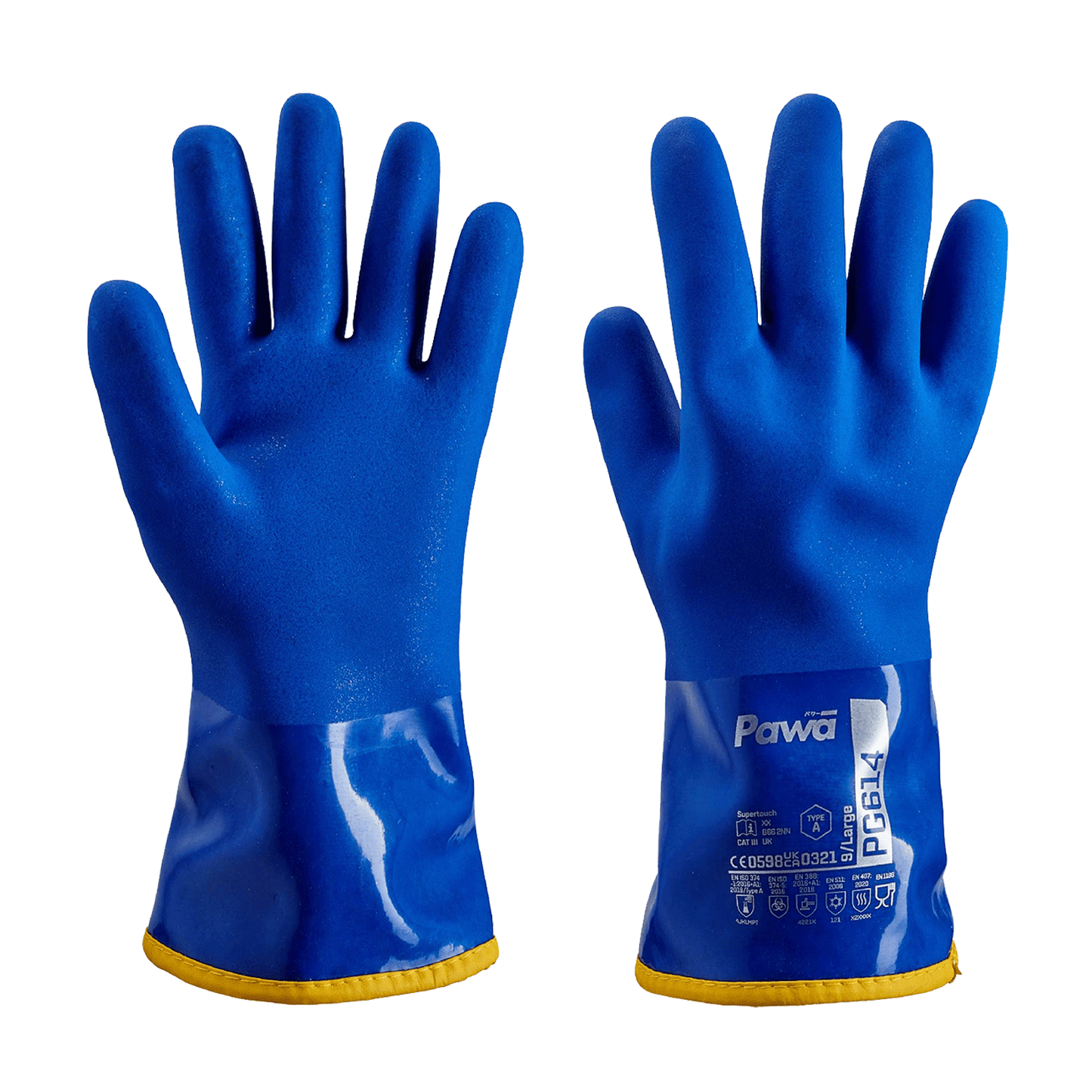 Pawa PG614 Type A Chemical-Resistant Thermal Gloves with PVC Coating and Grip