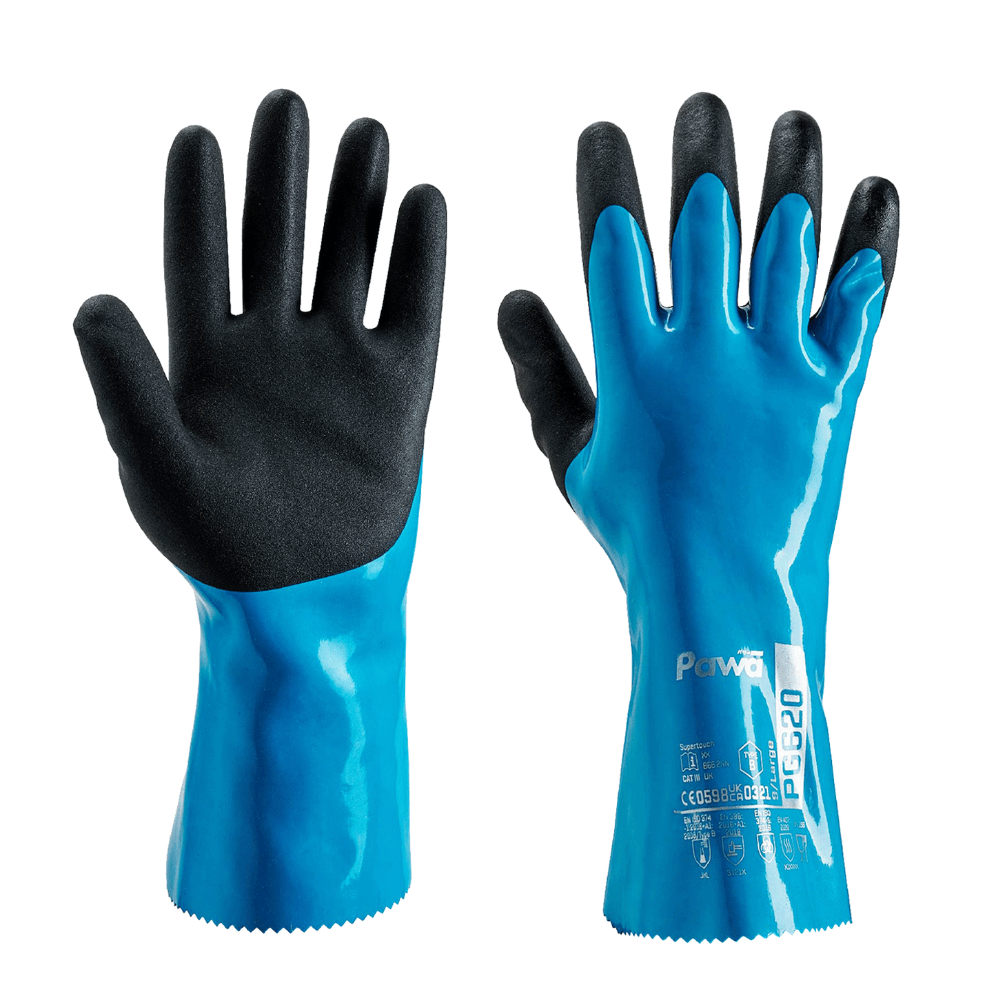 Pawa PG620 Type B Chemical Resistant Gauntlet Gloves with Nitrile Grip 12 Pairs