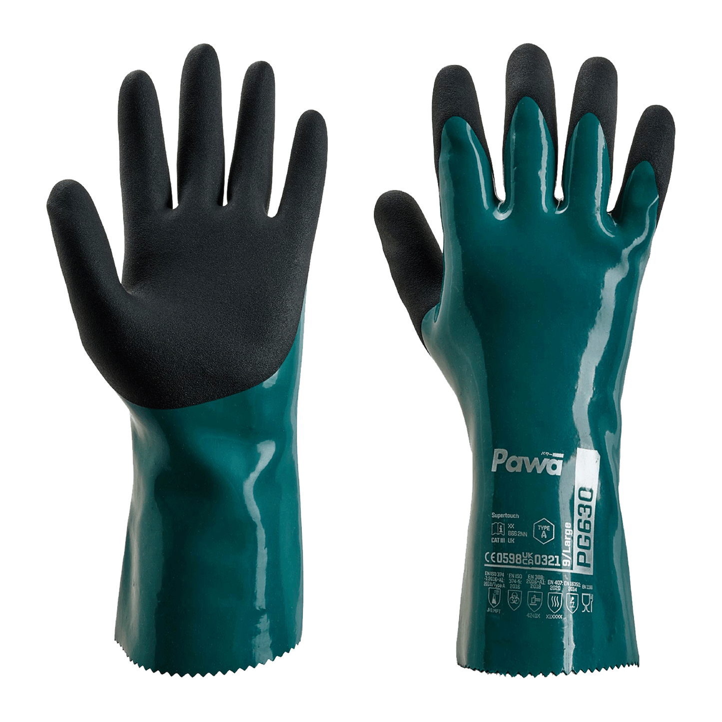 Pawa PG630 Heavy-Duty Chemical Resist. Gauntlet Gloves + Grip & Heat Protection
