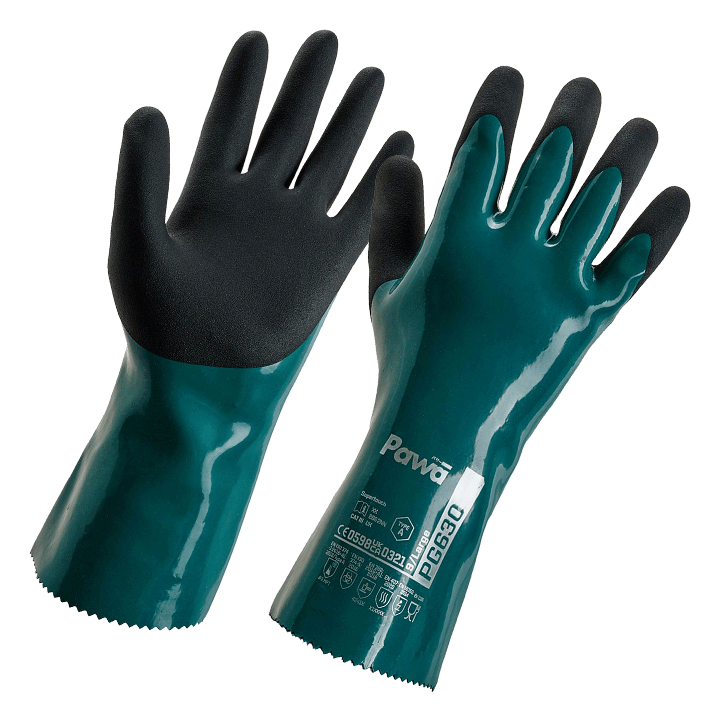 Pawa PG630 Heavy-Duty Chemical Resist. Gauntlet Gloves + Grip & Heat Protection