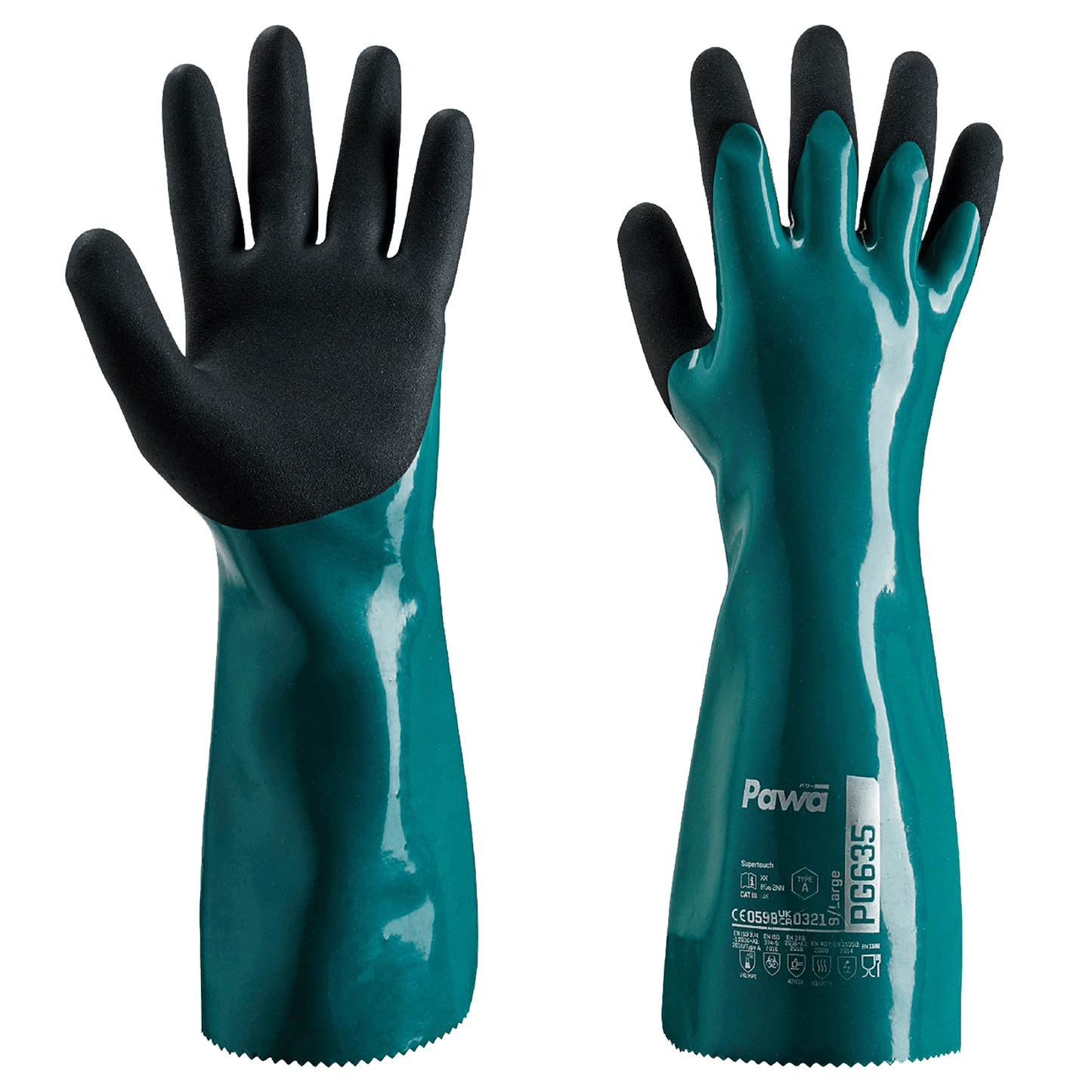Pawa PG635 Heavy-Duty Gauntlet Gloves Type A Chemical Resistant PVC Grip